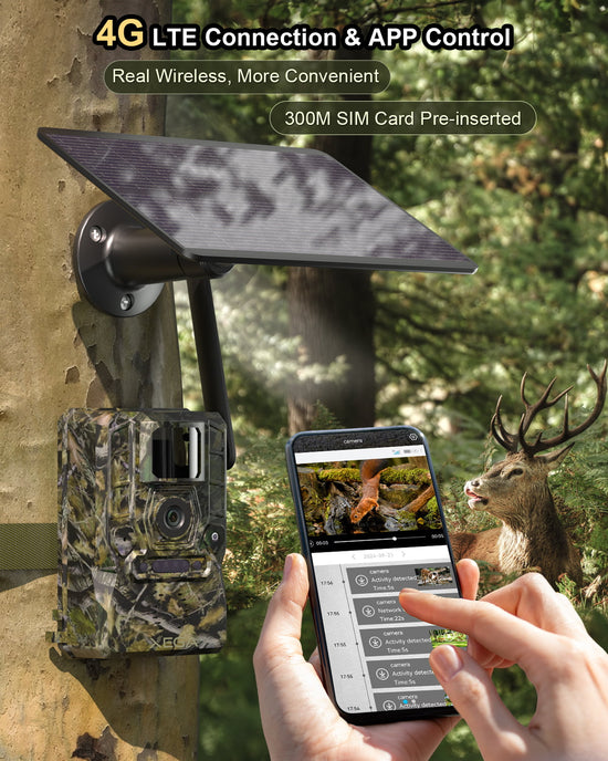 Xega 4G Solar Cellular Trail Camera with Live Feed, 2K GPS 7800mAh Wildlife Camera, No Glow 940nm Night Vision Motion Detection Instant Alarm 2-Way Audio Cloud/TF