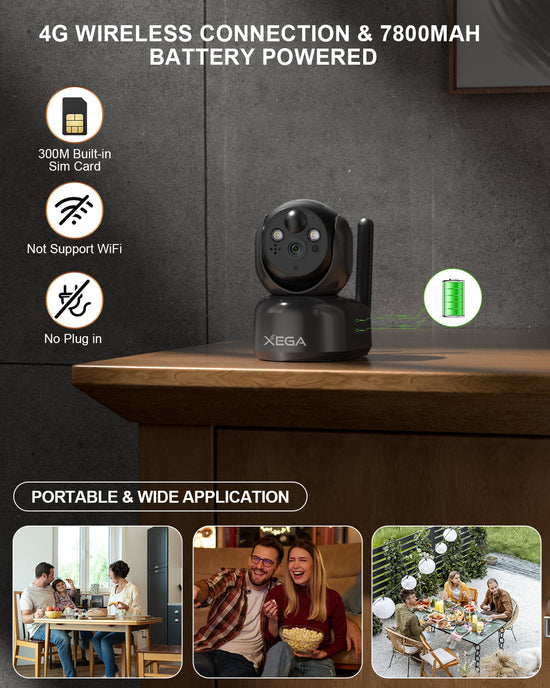 Xega 4G Indoor Surveillance Camera With Sim Card, 360 Degree Indoor Dog Camera With App, 2k Surveillance Camera With Recording, Real-Time Alarm, Sd&Cloud Storage, Two-Way Audio, Night Vision