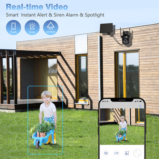 Xega WiFi Solar Security Camera, HD PTZ Wireless Outdoor IP Camera Surveillance Rechargeable Battery with Solar Panel, IR Night Vision, 2-Way Audio, PIR Motion Detection, IP66 Waterproof