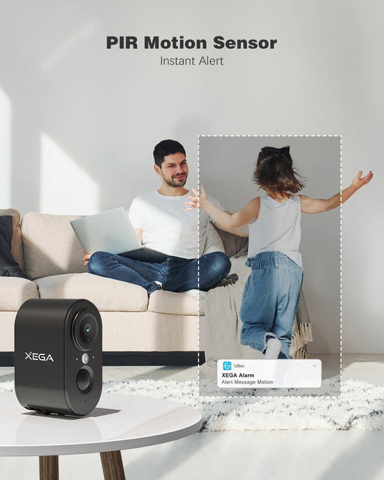 Xega 4G Cellular Security Camera Indoor Built-in SIM Card, 2K No Wi-Fi Security Camera Portable, LTE Cameras with 6000mAh Battery, PIR Motion Detection, Color Night Vision, 2-Way Audio, TF/Cloud