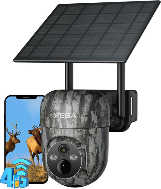 4G Cellular Solar Powered Wildlife Camera with SIM Card,2K Trail Camera Outdoor, No WiFi Game Cam with Remote Access Night Vision Live Streaming Motion Detection,Data Plan Subscription Required
