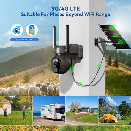 Xega 3G/4G LTE Security Camera No WiFi with SIM Card 2K Super HD Solar Powered Wireless Outdoor 4G Security Camera PIR Motion Sensor Night Vision 2 Way Talk