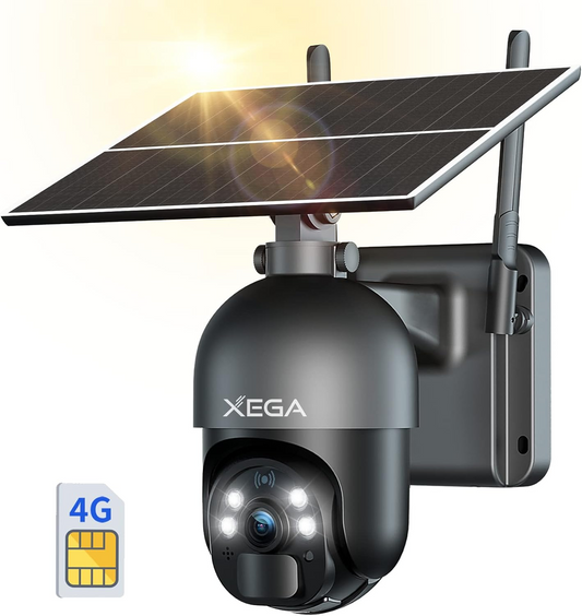 Xega 4G LTE Cellular Security Cameras No WiFi Outdoor Solar Power Cameras SIM Card Included, 2K HD Color Night Vision,PIR Motion Detection, 2 Way Talk, IP66
