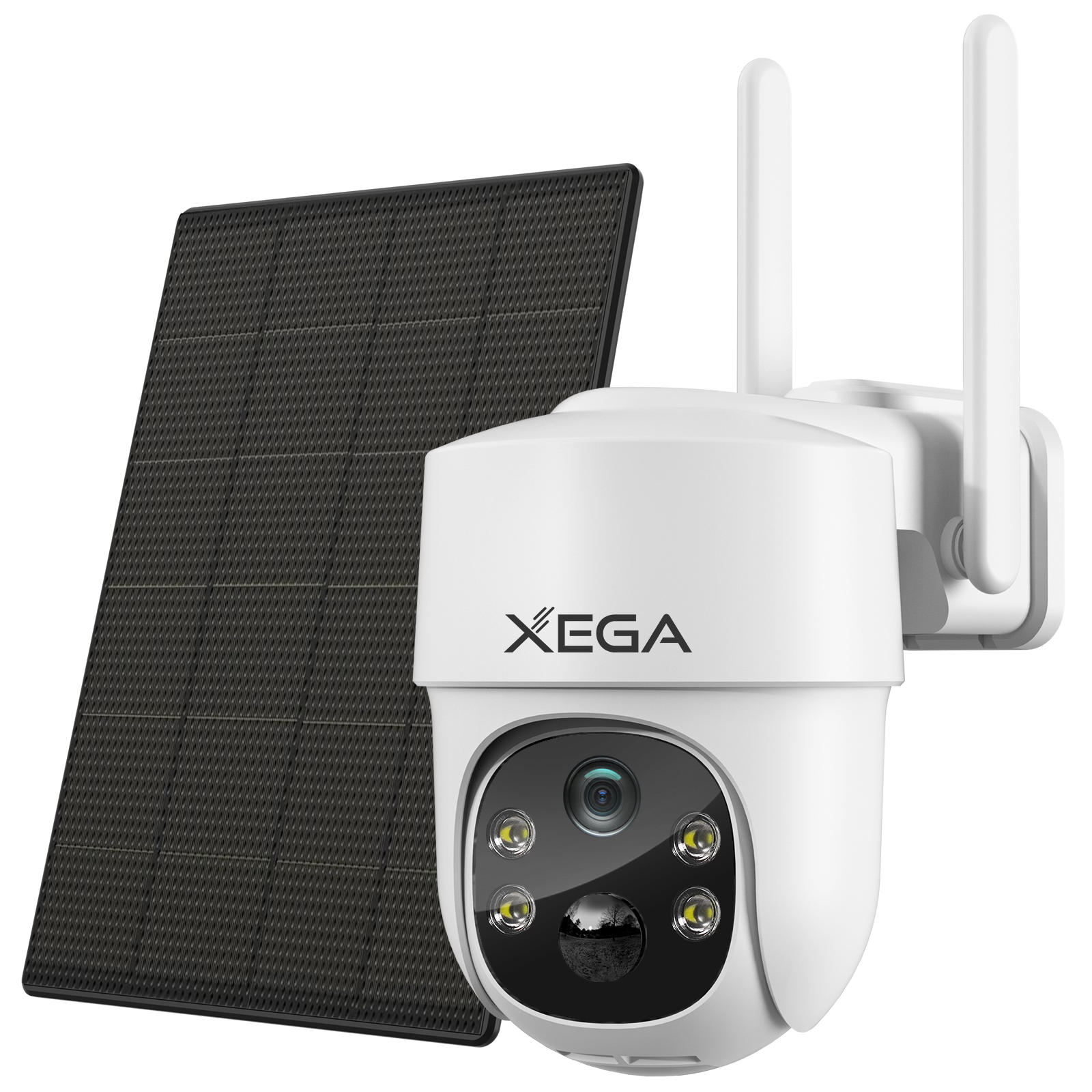 Xega Solar Security Camera Wireless Outdoor, Battery Powered PTZ WiFi Security Camera for Home with Spotlight, Motion Detection,Siren, Pan