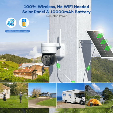 3G/4G LTE Cellular Security Camera No WiFi Outdoor Solar Camera Wireless SIM Card Included, 2K HD Color Night Vision 355°/120°,PIR Motion Detection,IP66.