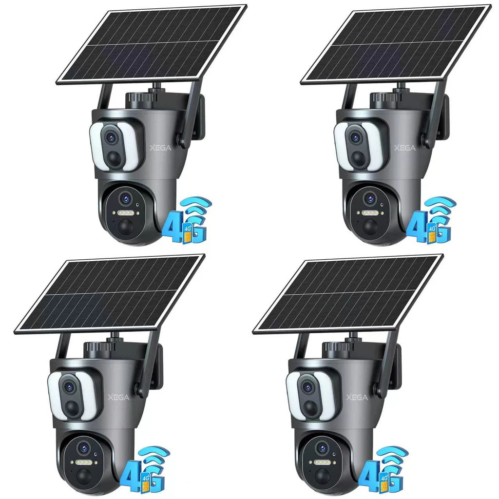Xega 4G Dual Lens Cellular Security Camera with SIM Card, 14400mAh 2K HD Wireless Solar 4G LTE Camera, PIR Motion Dtetection Spotlight Siren TF Cloud Storage