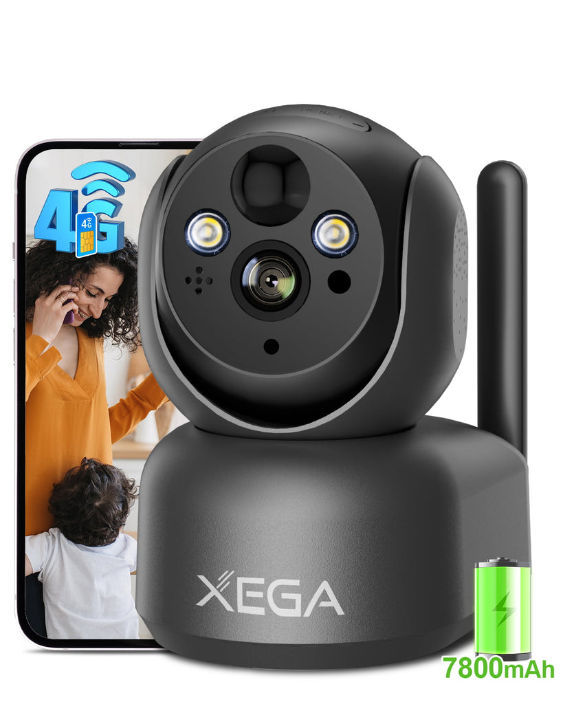 Xega 4G Indoor Surveillance Camera With Sim Card, 360 Degree Indoor Dog Camera With App, 2k Surveillance Camera With Recording, Real-Time Alarm, Sd&Cloud Storage, Two-Way Audio, Night Vision