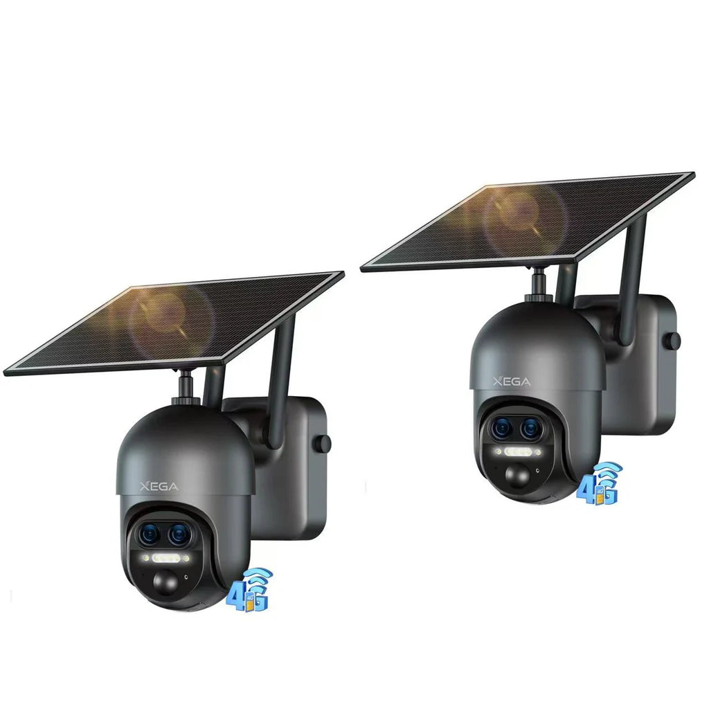 Xega 4G 【12X Hybrid Zoom】 Cellular Security Camera Outdoor with 【Dual Lens】, 2K Solar Wireless PTZ Outdoor Surveillance Camera,Smart PIR Human/Motion Detection, Two Way Talk, Built-in SIM Card, IP66