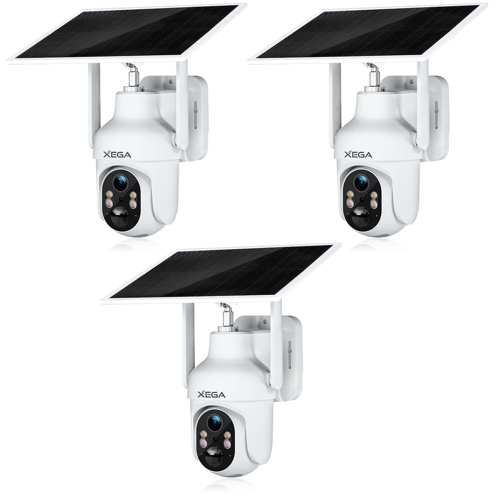 Xega 4G LTE Cellular Security Camera with Built-in Sim Card, Solar Powered Wireless Outdoor Security Camera, 2K Super HD PTZ 360° View PIR Motion Detection, Color Night Vision