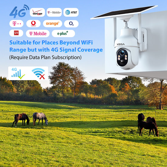 3G/4G LTE Cellular Security Camera with SIM Card, Solar Powered Wireless Outdoor Camera Works Without WiFi, PTZ Motion Detection Spotlight & Siren Alert SD & Cloud Storage