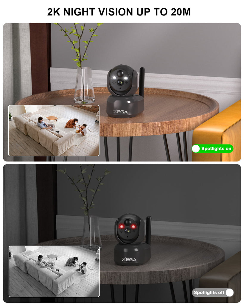 Xega 4G Indoor Surveillance Camera With Sim Card, 360 Degree Indoor Dog Camera With App, 2k Surveillance Camera With Recording, Real-Time Alarm, Sd&Cloud Storage, Two-Way Audio, Night Vision