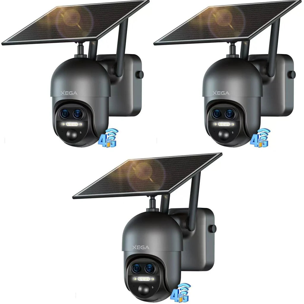 Xega 4G 【12X Hybrid Zoom】 Cellular Security Camera Outdoor with 【Dual Lens】, 2K Solar Wireless PTZ Outdoor Surveillance Camera,Smart PIR Human/Motion Detection, Two Way Talk, Built-in SIM Card, IP66