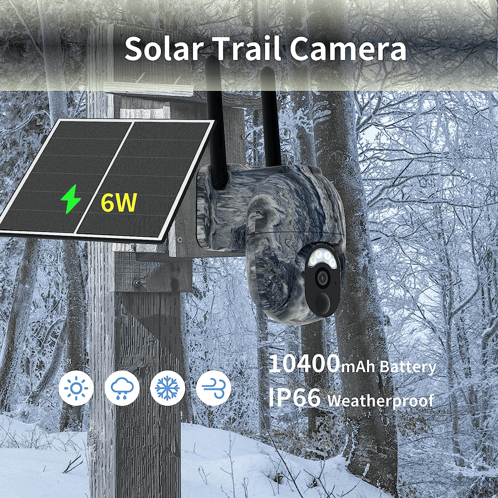 4G LTE Cellular Trail Camera Outdoor, 2K Hunting Game Camera Solar Powered with 360° Pan Tilt, Color Night Vision Live View, Smart Motion Alert, IP66 Waterproof for Wild Monitoring & Security