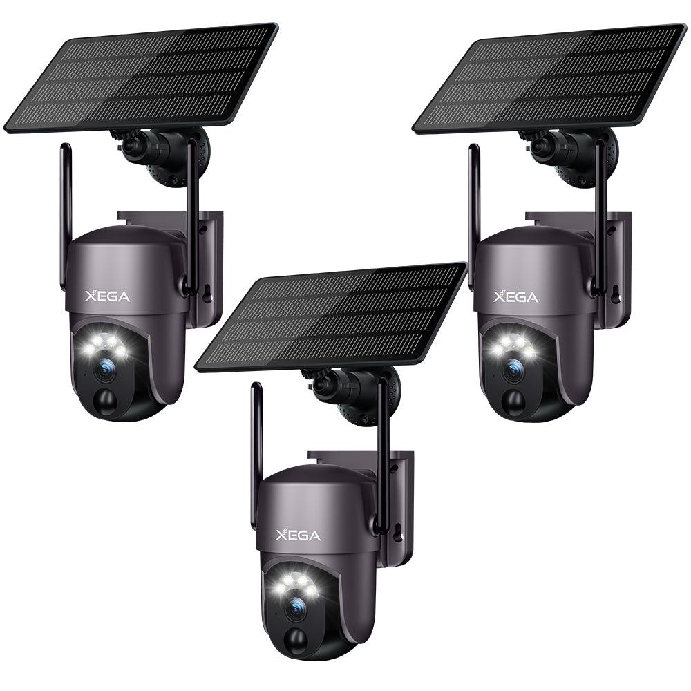 Xega Security Camera Wireless Outdoor 2K 360° PTZ Camera Solar Security Cameras 2.4G WiFi Video Surveillance w/ Spotlight & Siren, Color Night Vision