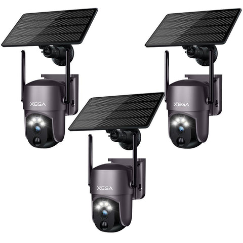 Xega Security Camera Wireless Outdoor 2K 360° PTZ Camera Solar Security Cameras 2.4G WiFi Video Surveillance w/ Spotlight & Siren, Color Night Vision.