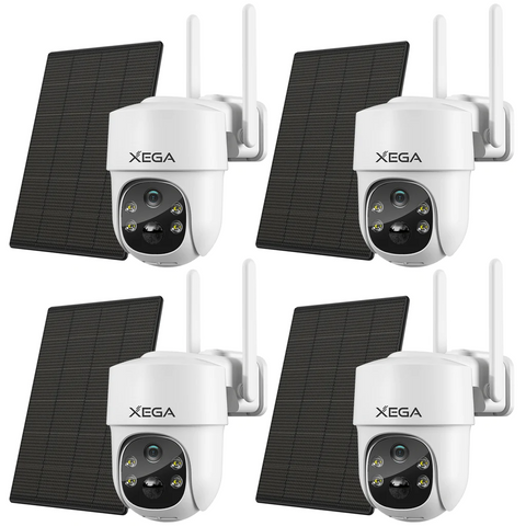 Xega Solar Security Camera Wireless Outdoor, Battery Powered PTZ 2.4Ghz WiFi Security Camera for Home with Spotlight, Motion Detection,Siren, Pan Tilt, Night Vision, 2-Way Talk,SD/Cloud Storage