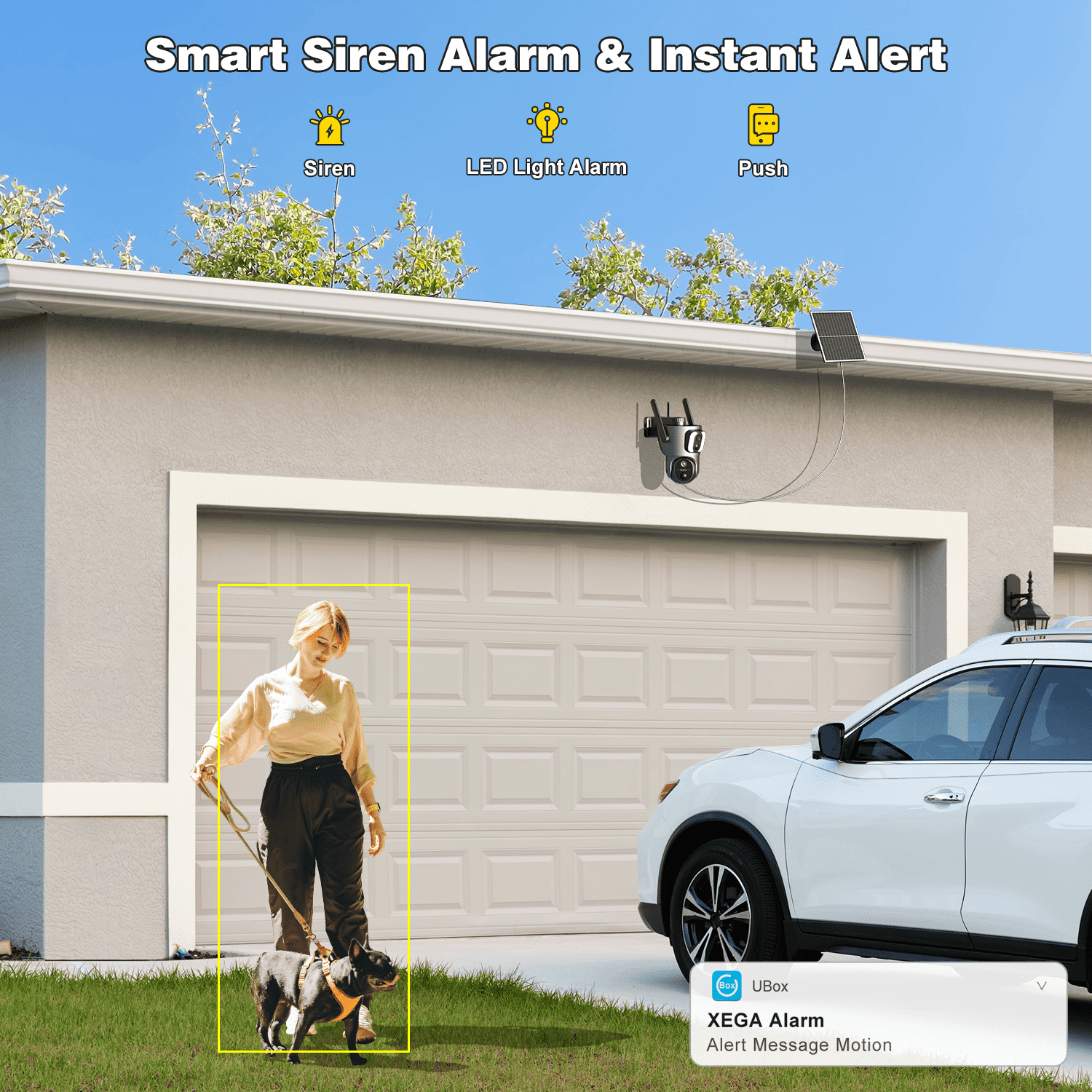 Xega 4G Dual Lens Cellular Security Camera with SIM Card, 14400mAh 2K HD Wireless Solar 4G LTE Camera, PIR Motion Dtetection Spotlight Siren TF Cloud Storage