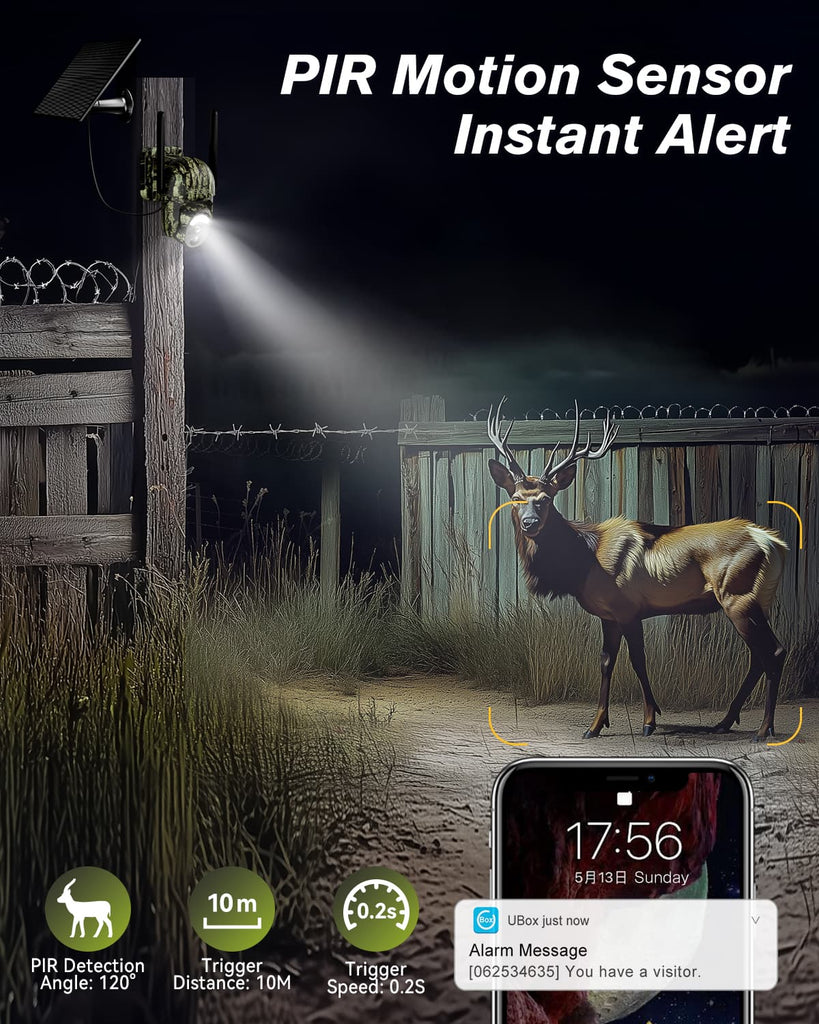 Xega 4G LTE Cellular Trail Camera Built-in SIM Card, 2K No Wi-Fi Hunting Camera Solar for Wildlife, HD Live Streaming, PIR Detection, Instant Alarm, Color Night Vision, 2-Way Audio, IP66
