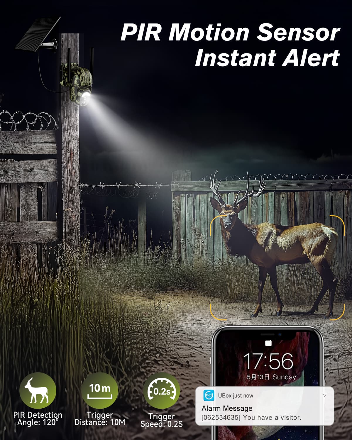 Xega 4G LTE Cellular Trail Camera Built-in SIM Card, 2K No Wi-Fi Hunting Camera Solar for Wildlife, HD Live Streaming, PIR Detection, Instant Alarm, Color Night Vision, 2-Way Audio, IP66
