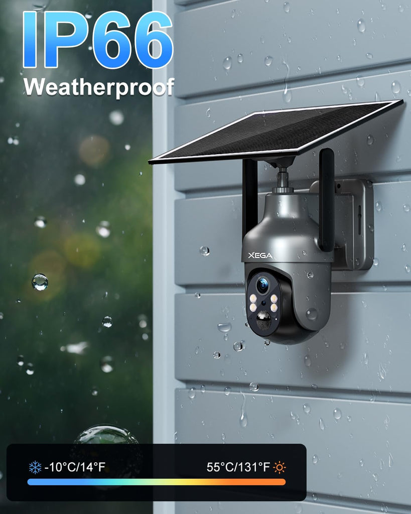 Xega 4G LTE Cellular Security Camera with SIM Card, Solar Powered Wireless Outdoor Camera Works Without WiFi, PTZ Motion Detection Spotlight & Siren Alert SD & Cloud Storage