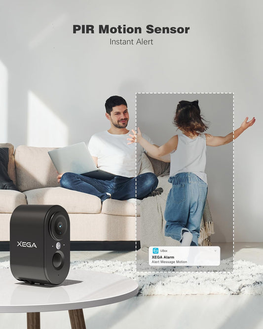 Xega 4G Cellular Security Camera Indoor Built-in SIM Card, 2K No Wi-Fi Security Camera Portable, LTE Cameras with 6000mAh Battery, PIR Motion Detection, Color Night Vision, 2-Way Audio, TF/Cloud