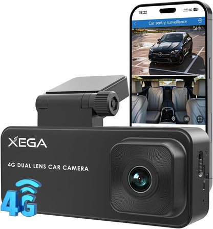 XEGA 4G Dual Dash Cam with Live View OBD Powered Anti Vandalism Car Camera, 2K HD, 24/7 Sentry Mode, APP Alert, GPS Tracking, No WiFi No Screen, Non-replaceable Built-in SIM Card