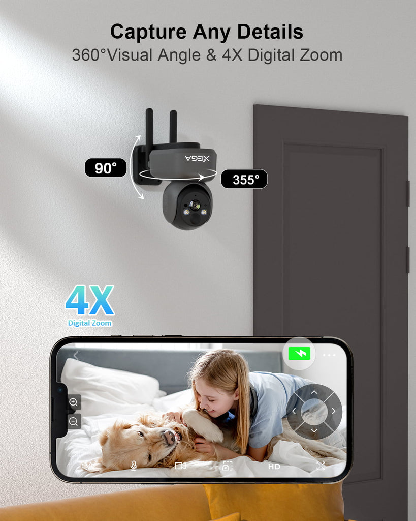 Xega 4G Indoor Surveillance Camera With Sim Card, 360 Degree Indoor Dog Camera With App, 2k Surveillance Camera With Recording, Real-Time Alarm, Sd&Cloud Storage, Two-Way Audio, Night Vision