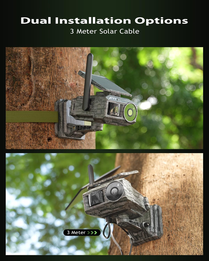 Xega 4G Cellular Trail Camera with SIM Card & Dual Solar Panel No-Glow Night Vision Hunting Camera Wireless Outdoor LTE Security Camera Motion Detection Instant Alerts Only Support Built-in SIM Card