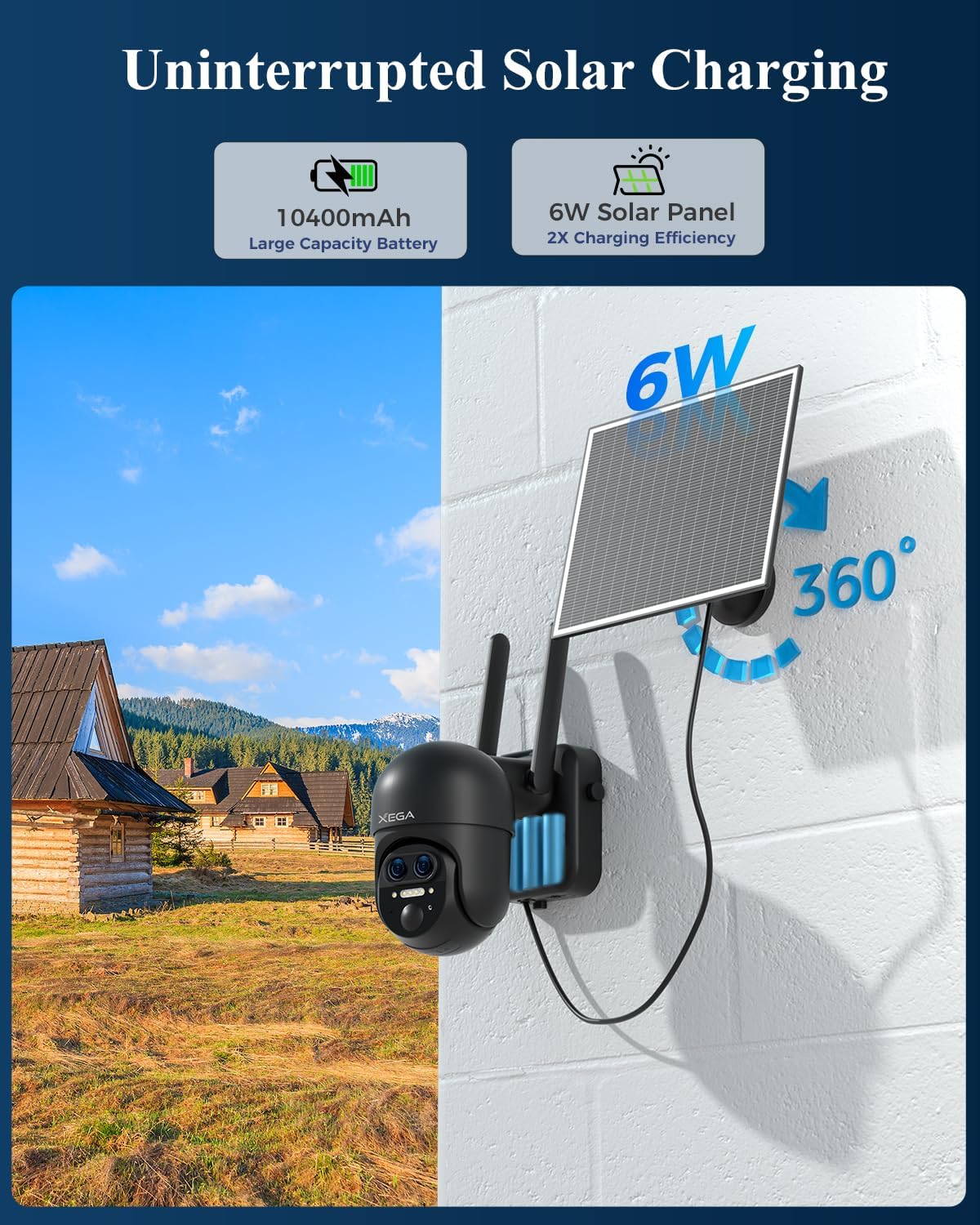 Xega 4G 【12X Hybrid Zoom】 Cellular Security Camera Outdoor with 【Dual Lens】, 2K Solar Wireless PTZ Outdoor Surveillance Camera,Smart PIR Human/Motion Detection, Two Way Talk, Built-in SIM Card, IP66