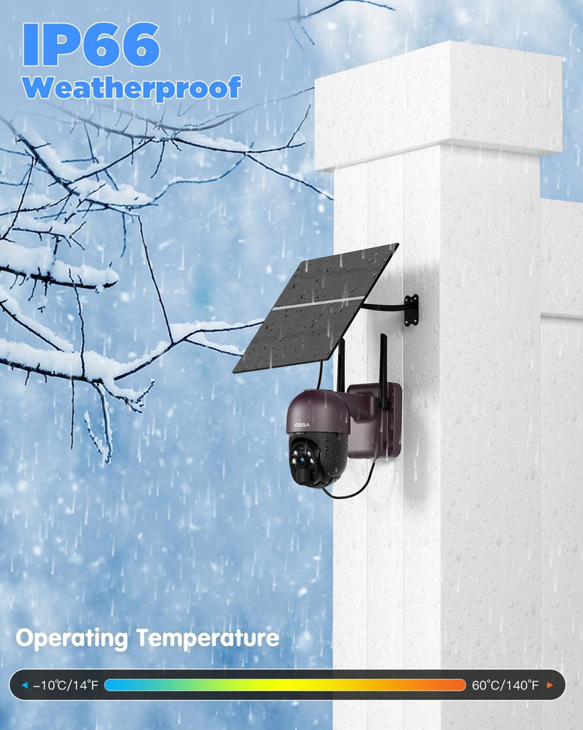 [24/7 Recording] Xega 4G LTE Solar Cellular Security Camera, No WiFi Needed, 24/7 Recording | 20W Panel 20000mAh,2K HD,Color Night Vision,PIR Detection,for Farms Off-grid Sites,4G SIM Card Subscription Required