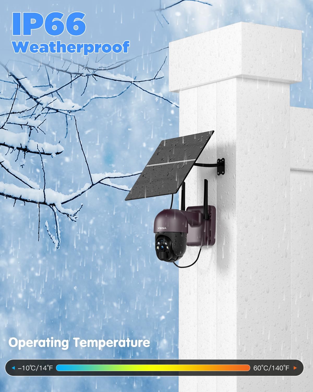 [24/7 Recording] Xega 4G LTE Solar Cellular Security Camera, No WiFi Needed, 24/7 Recording | 20W Panel 20000mAh,2K HD,Color Night Vision,PIR Detection,for Farms Off-grid Sites,4G SIM Card Subscription Required