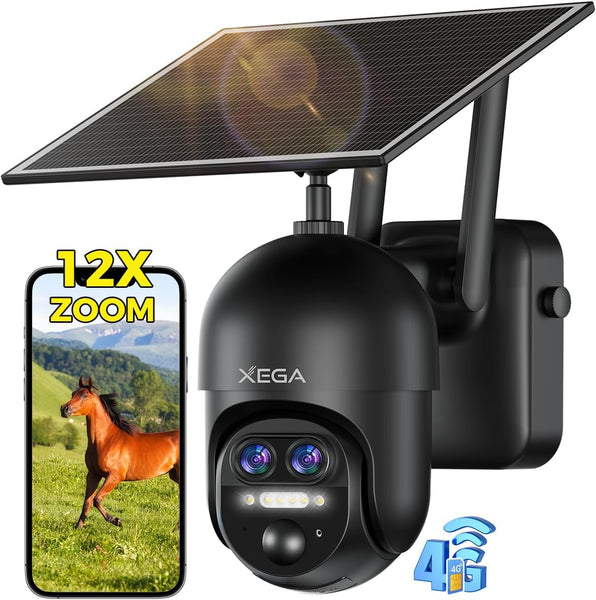Xega 4G 【12X Hybrid Zoom】 Cellular Security Camera Outdoor with