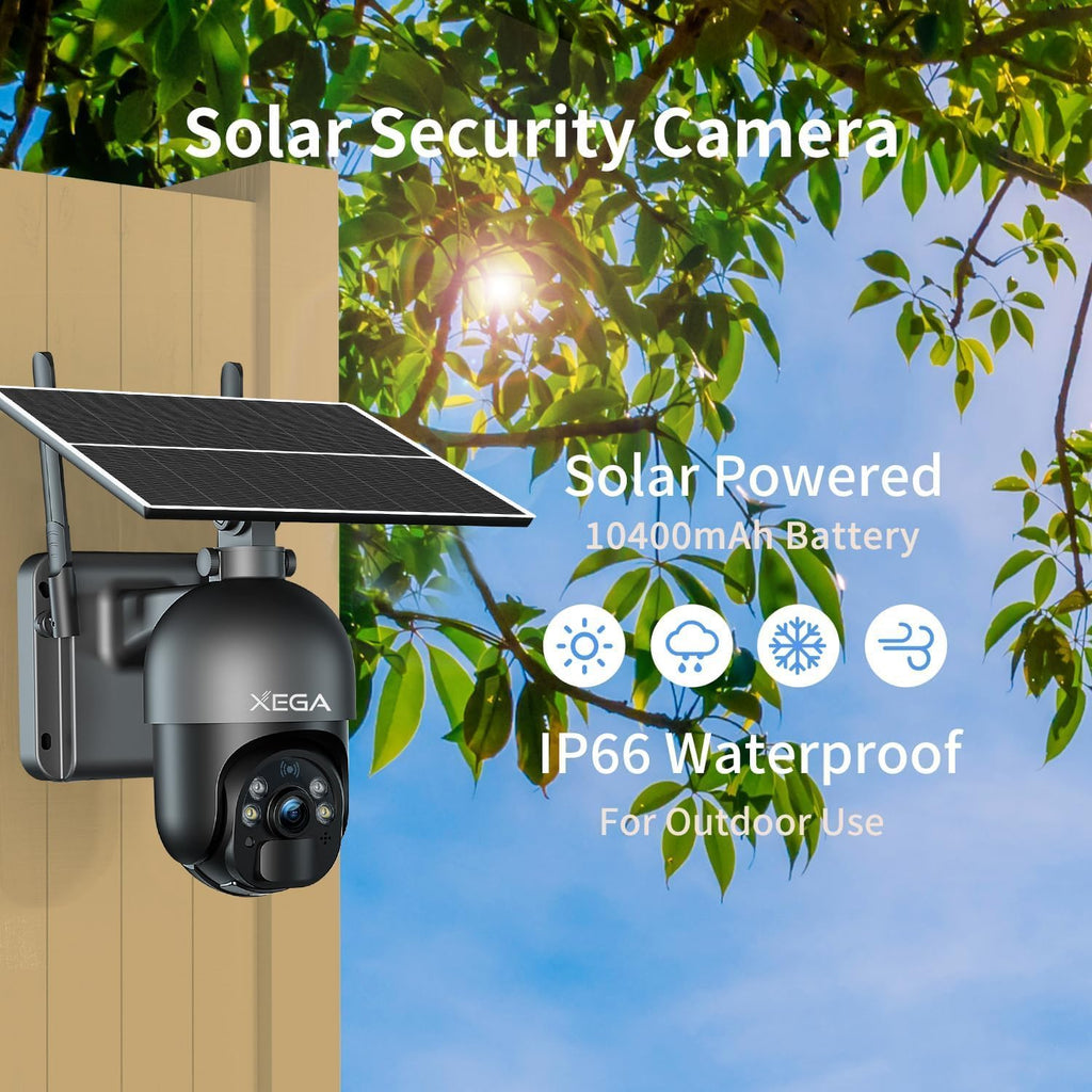 Xega 4G LTE Cellular Security Camera Built-in SIM Card No Wi-Fi Camera | 2K HD Wireless Camera Outdoor Solar Color Night Vision PTZ 360° View, Smart PIR Motion Detection, 2-Way Talk, No WiFi, IP66