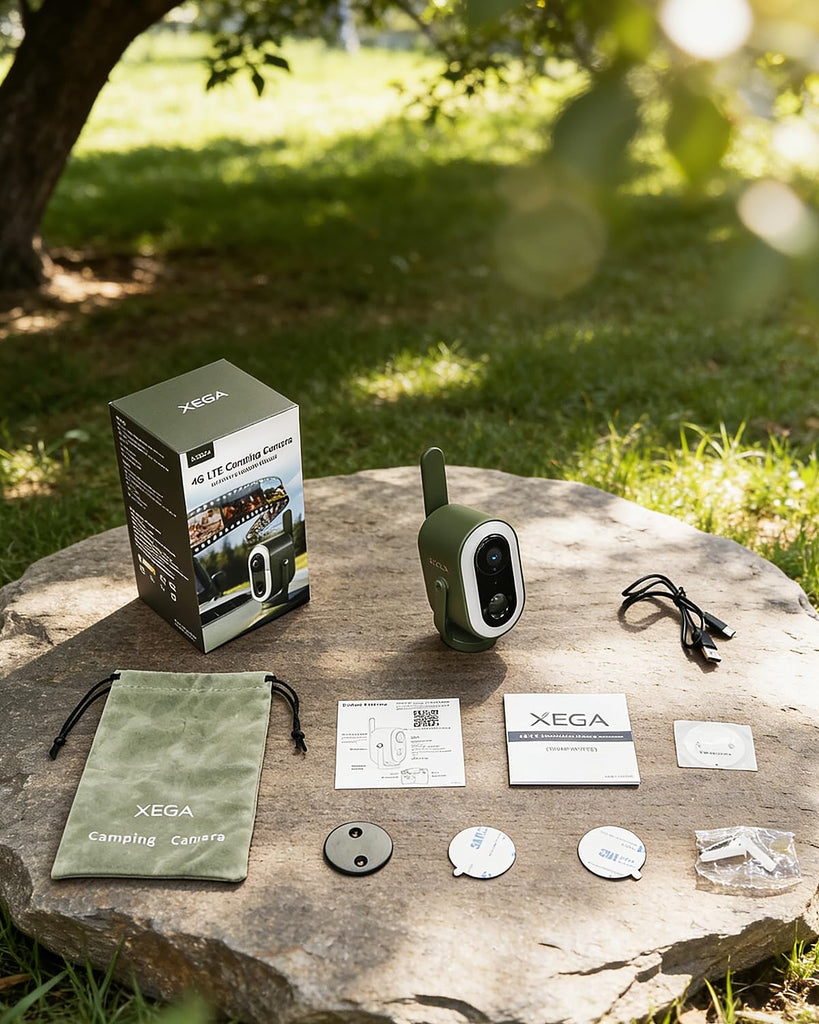 Xega 4G LTE Cellular Camping Camera Magnetic Built in SIM Card 2K HD Wireless Portable Camp Security Camera Outdoor 6000mAh Battery PIR Human Detection for RV/Camping/Travel/Picnic/Temporary Parking