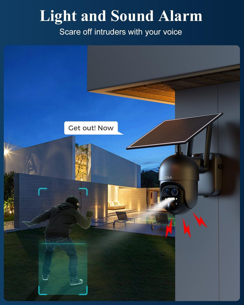 Xega 4G 【12X Hybrid Zoom】 Cellular Security Camera Outdoor with 【Dual Lens】, 2K Solar Wireless PTZ Outdoor Surveillance Camera,Smart PIR Human/Motion Detection, Two Way Talk, Built-in SIM Card, IP66