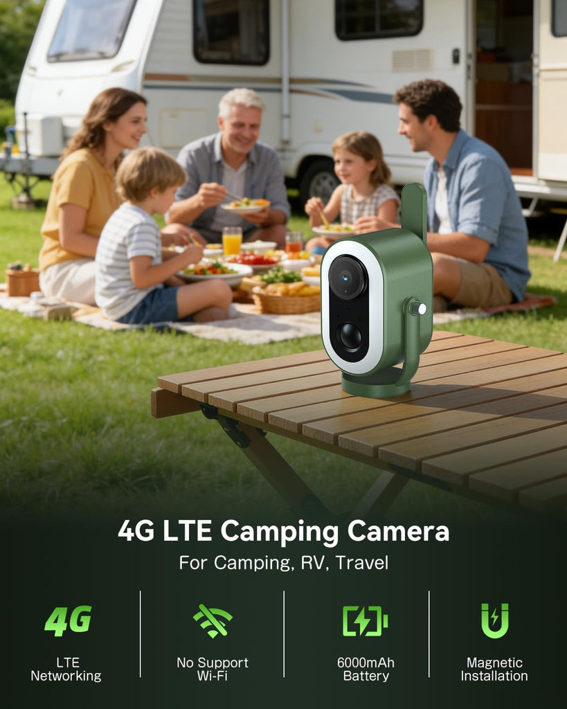 Xega 4G LTE Cellular Camping Camera Magnetic Built in SIM Card 2K HD Wireless Portable Camp Security Camera Outdoor 6000mAh Battery PIR Human Detection for RV/Camping/Travel/Picnic/Temporary Parking