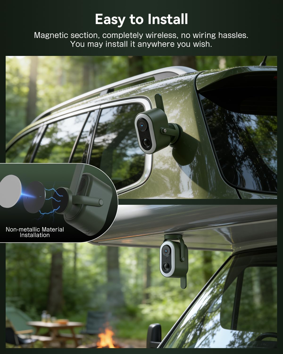 Xega 4G LTE Cellular Camping Camera Magnetic Built in SIM Card 2K HD Wireless Portable Camp Security Camera Outdoor 6000mAh Battery PIR Human Detection for RV/Camping/Travel/Picnic/Temporary Parking