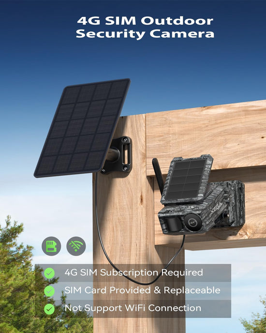 Xega 4G Cellular Trail Camera with SIM Card & Dual Solar Panel No-Glow Night Vision Hunting Camera Wireless Outdoor LTE Security Camera Motion Detection Instant Alerts Only Support Built-in SIM Card