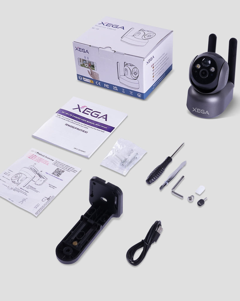 Xega 4G Indoor Surveillance Camera With Sim Card, 360 Degree Indoor Dog Camera With App, 2k Surveillance Camera With Recording, Real-Time Alarm, Sd&Cloud Storage, Two-Way Audio, Night Vision