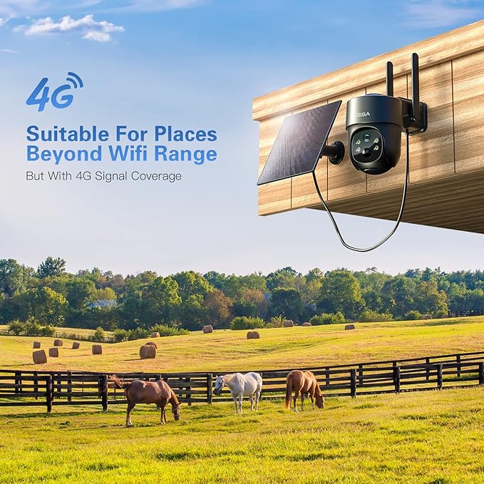 Xega 4G LTE Cellular Security Cameras Wireless Outdoor Solar Powered No WiFi SIM Card Included, 2K/3MP Super HD,PIR Motion Detection,Cloud Storage,IP66