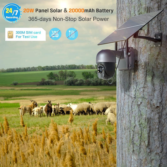 [24/7 Recording] Xega 4G LTE Cellular Security Cameras No WiFi Wireless Outdoor SIM Card Included,2K/3MP Super HD,Color Night Vision,PIR Motion Detection,IP66