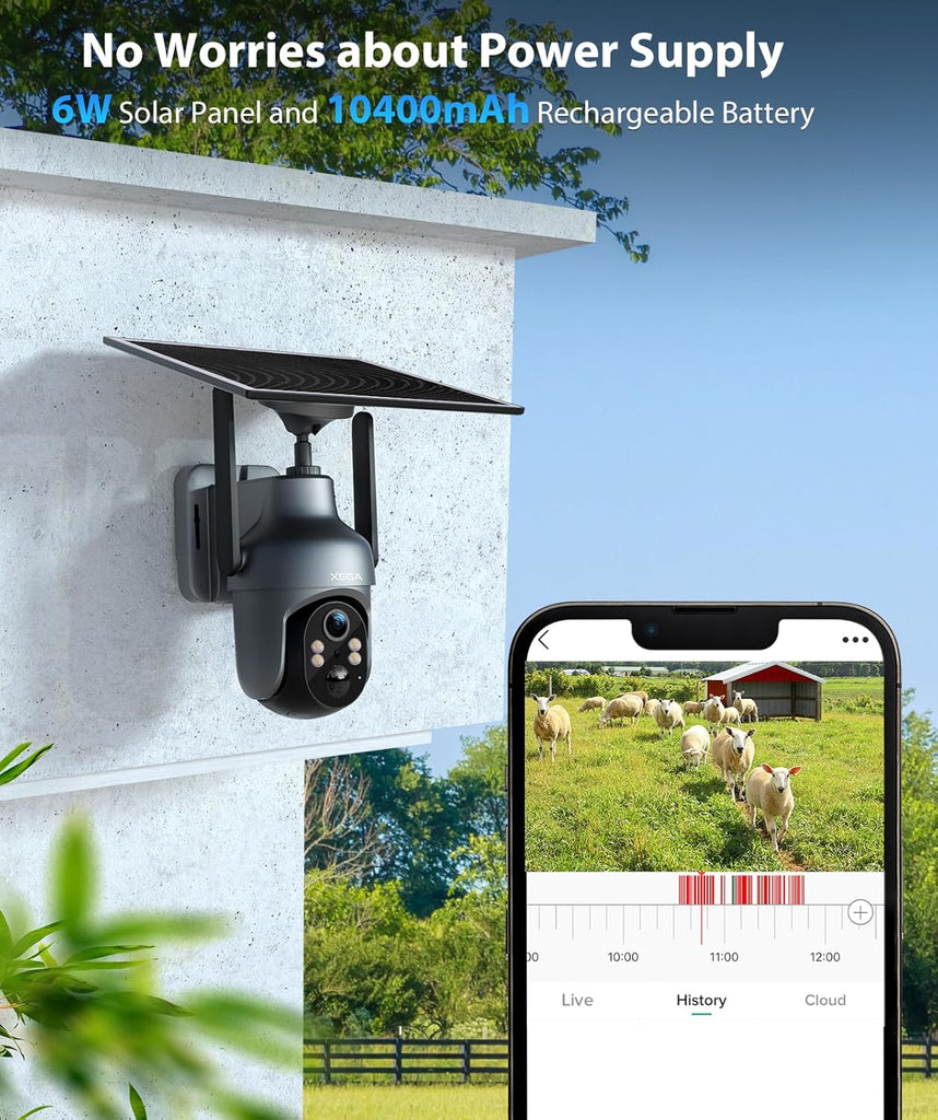 Xega 4G LTE Cellular Security Camera with SIM Card, Solar Powered Wireless Outdoor Camera Works Without WiFi, PTZ Motion Detection Spotlight & Siren Alert SD & Cloud Storage