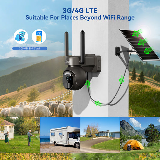 Xega 4G LTE Security Camera No WiFi with SIM Card 2K Super HD Solar Powered Wireless Outdoor 4G Security Camera PIR Motion Sensor Night Vision 2 Way Talk