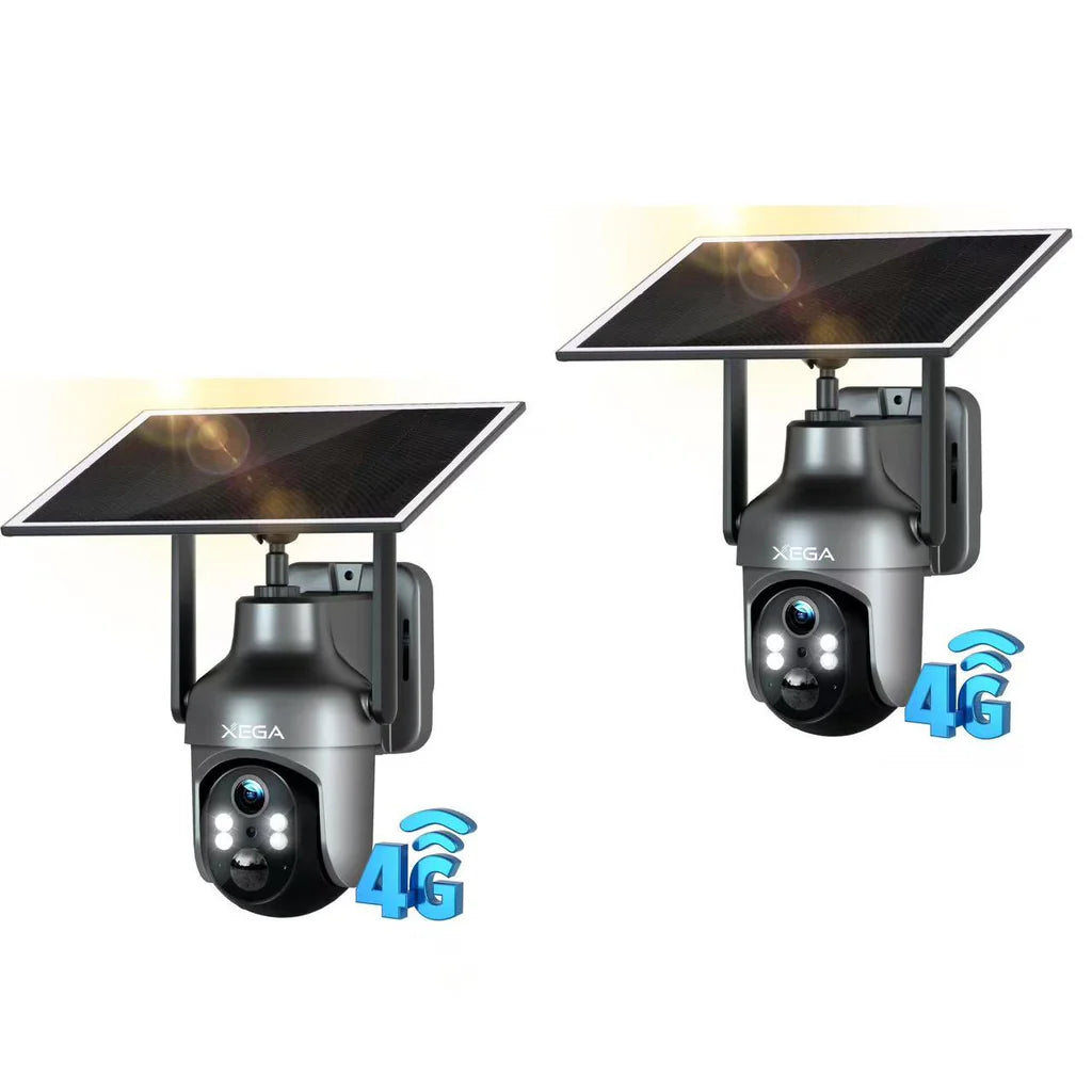Xega 4G LTE Cellular Security Camera with SIM Card, Solar Powered Wireless Outdoor Camera Works Without WiFi, PTZ Motion Detection Spotlight & Siren Alert SD & Cloud Storage