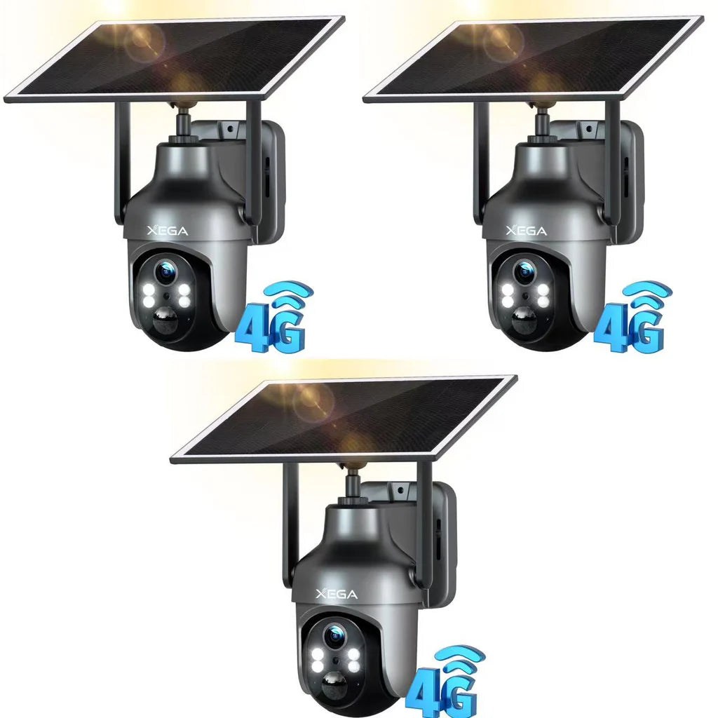 Xega 4G LTE Cellular Security Camera with SIM Card, Solar Powered Wireless Outdoor Camera Works Without WiFi, PTZ Motion Detection Spotlight & Siren Alert SD & Cloud Storage