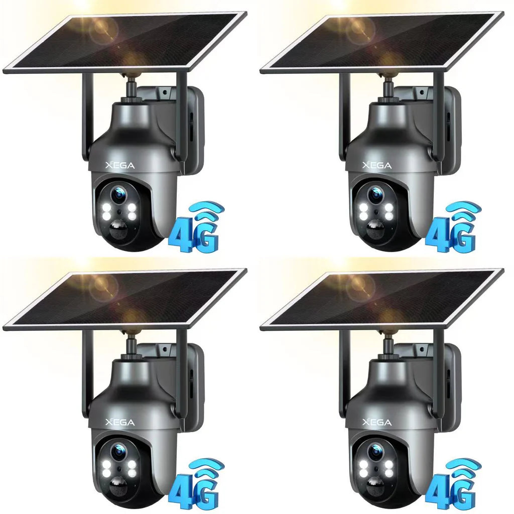 Xega 4G LTE Cellular Security Camera with SIM Card, Solar Powered Wireless Outdoor Camera Works Without WiFi, PTZ Motion Detection Spotlight & Siren Alert SD & Cloud Storage