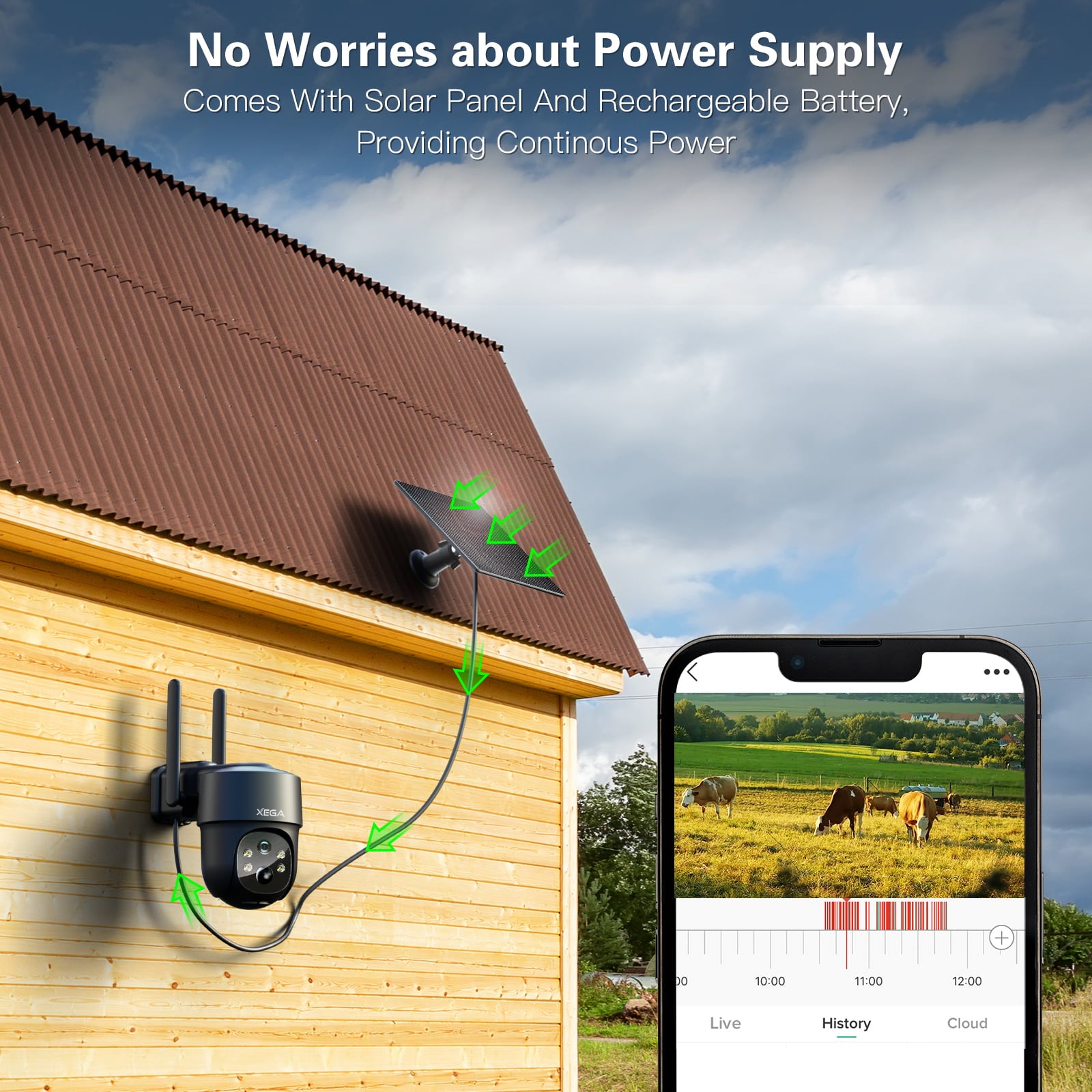 Xega 3G/4G LTE Cellular Security Cameras Wireless Outdoor Solar Powered No WiFi SIM Card Included, 2K/3MP Super HD,PIR Motion Detection,Cloud Storage,IP66