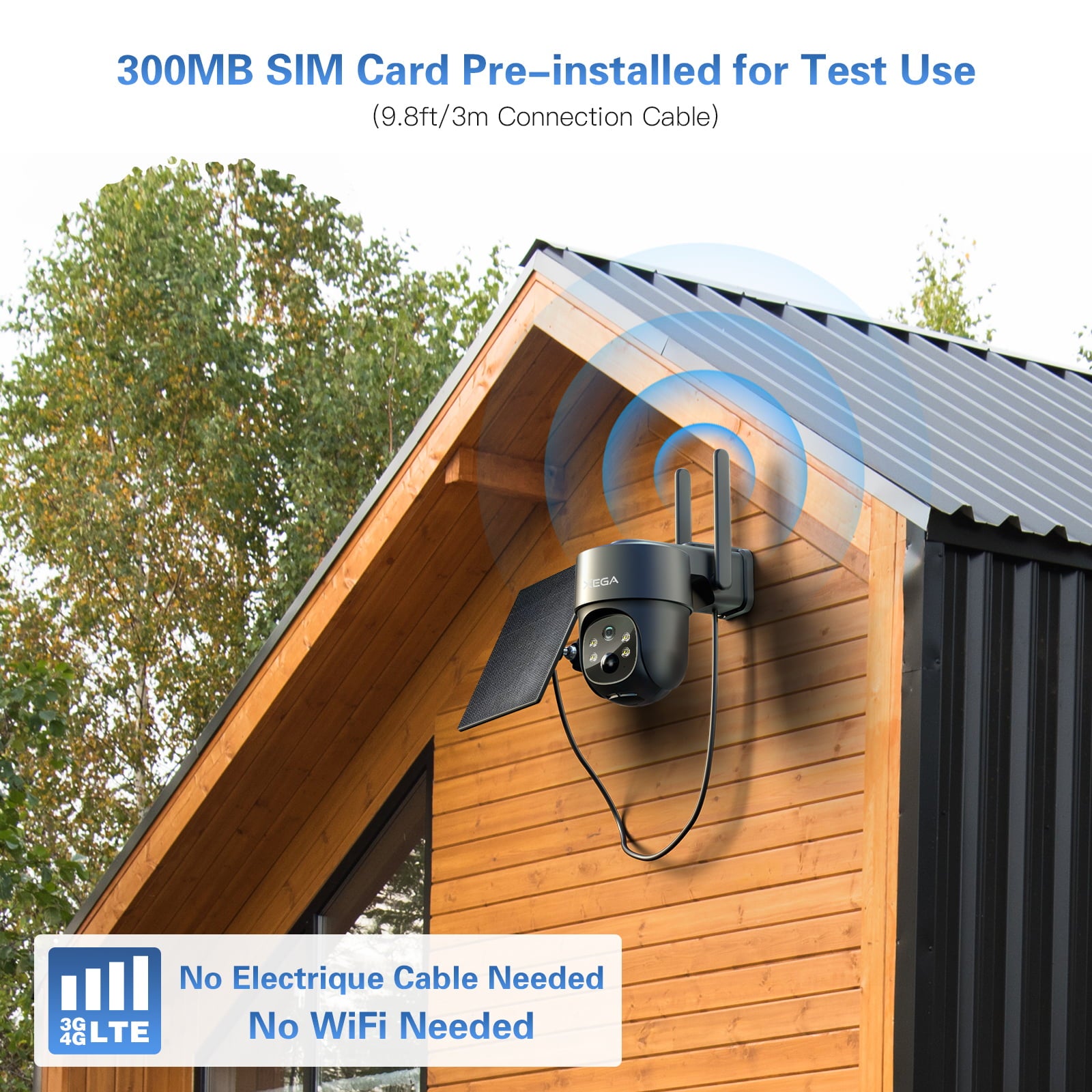 Xega 3G/4G LTE Cellular Security Cameras Wireless Outdoor Solar Powered No WiFi SIM Card Included, 2K/3MP Super HD,PIR Motion Detection,Cloud Storage,IP66