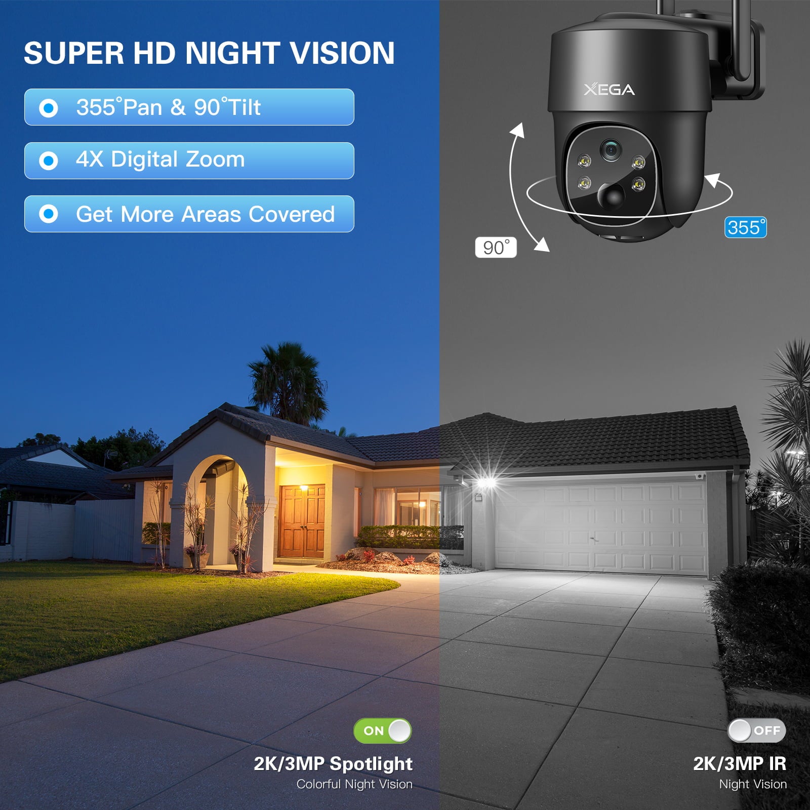 Xega 3G/4G LTE Cellular Security Cameras Wireless Outdoor Solar Powered No WiFi SIM Card Included, 2K/3MP Super HD,PIR Motion Detection,Cloud Storage,IP66