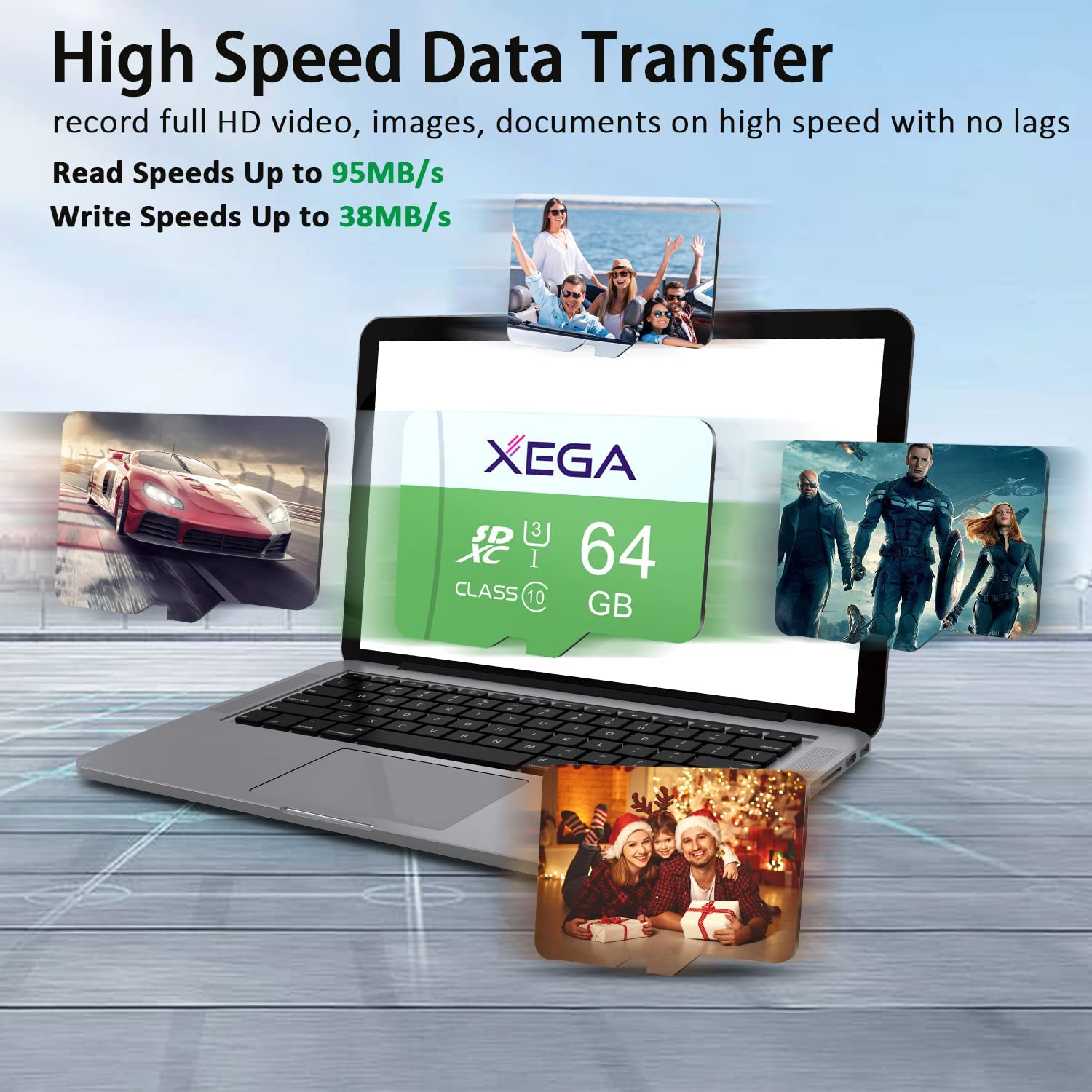 Xega 64G/128G Memory Card, UHS-I Flash SD Card, High Speed Up to 100MB/s, Class 10, U3, V30, A1, EXFAT TF Card